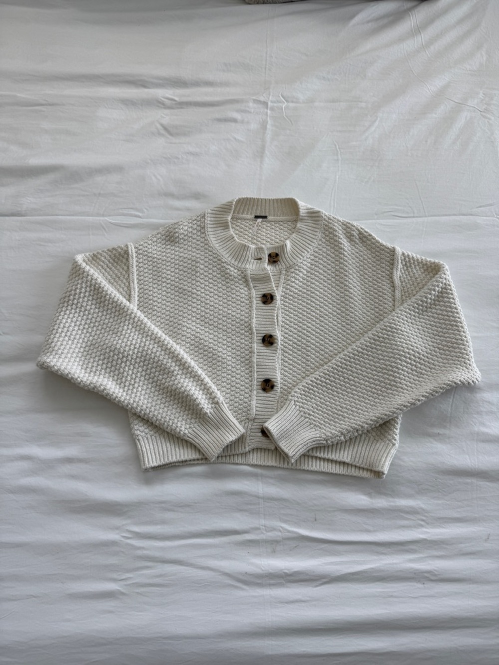 Free People Cream Button-Front Knit Cardigan Sweater